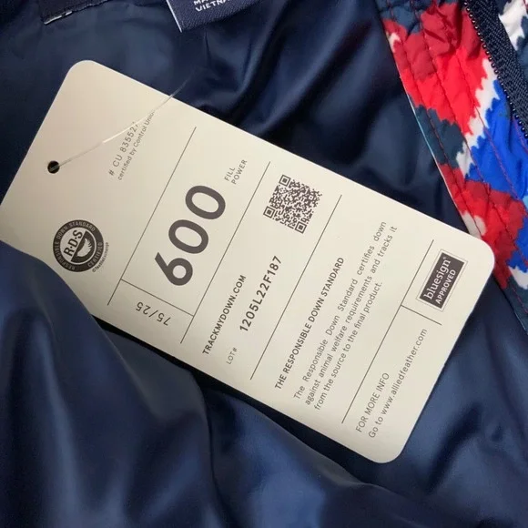 Lands End Women's Puffer Vest Size S/P 6-8 Red Blue White Patterned Down Fill - Picture 6 of 7